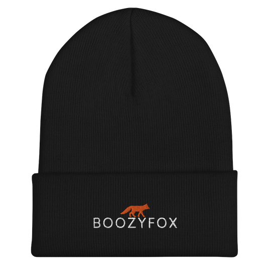 Black Cuffed Beanie With An Embroidered Boozy Fox Logo On Fold - Shop Cuffed Beanie Online - Boozy Fox