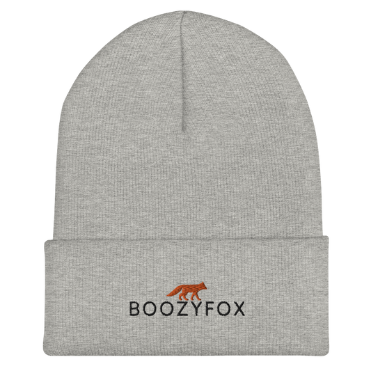 Heather Grey Cuffed Beanie With An Embroidered Boozy Fox Logo On Fold - Shop Cuffed Beanie Online - Boozy Fox