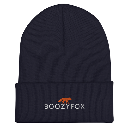 Navy Cuffed Beanie With An Embroidered Boozy Fox Logo On Fold - Shop Cuffed Beanie Online - Boozy Fox