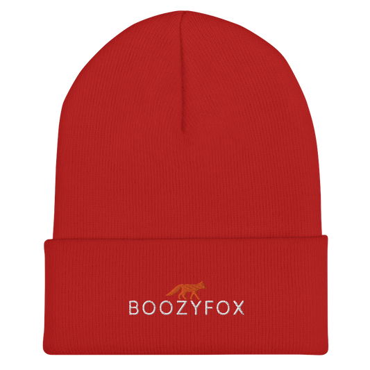 Red Cuffed Beanie With An Embroidered Boozy Fox Logo On Fold - Shop Cuffed Beanie Online - Boozy Fox
