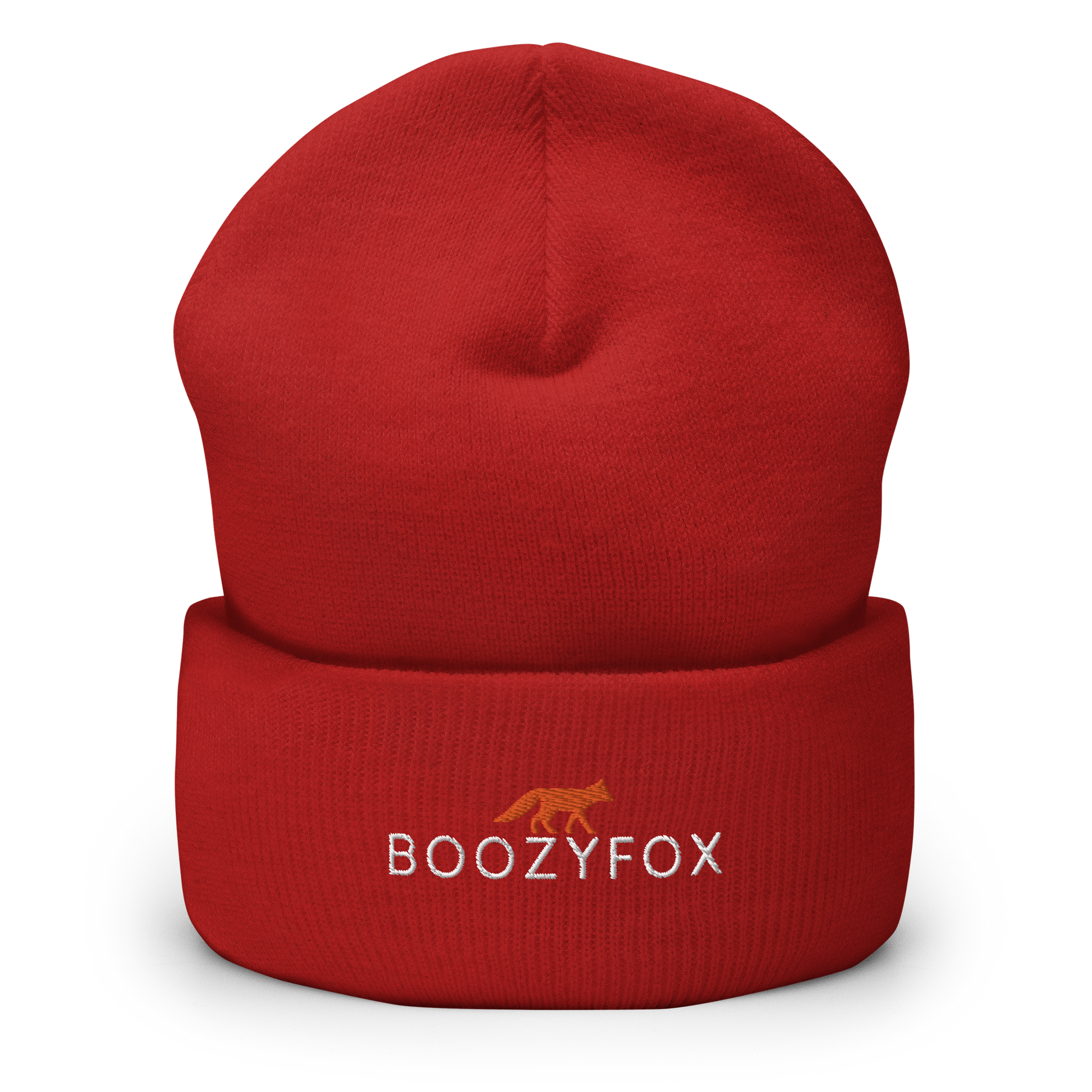 Red Cuffed Beanie With An Embroidered Boozy Fox Logo On Fold - Shop Cuffed Beanie Online - Boozy Fox