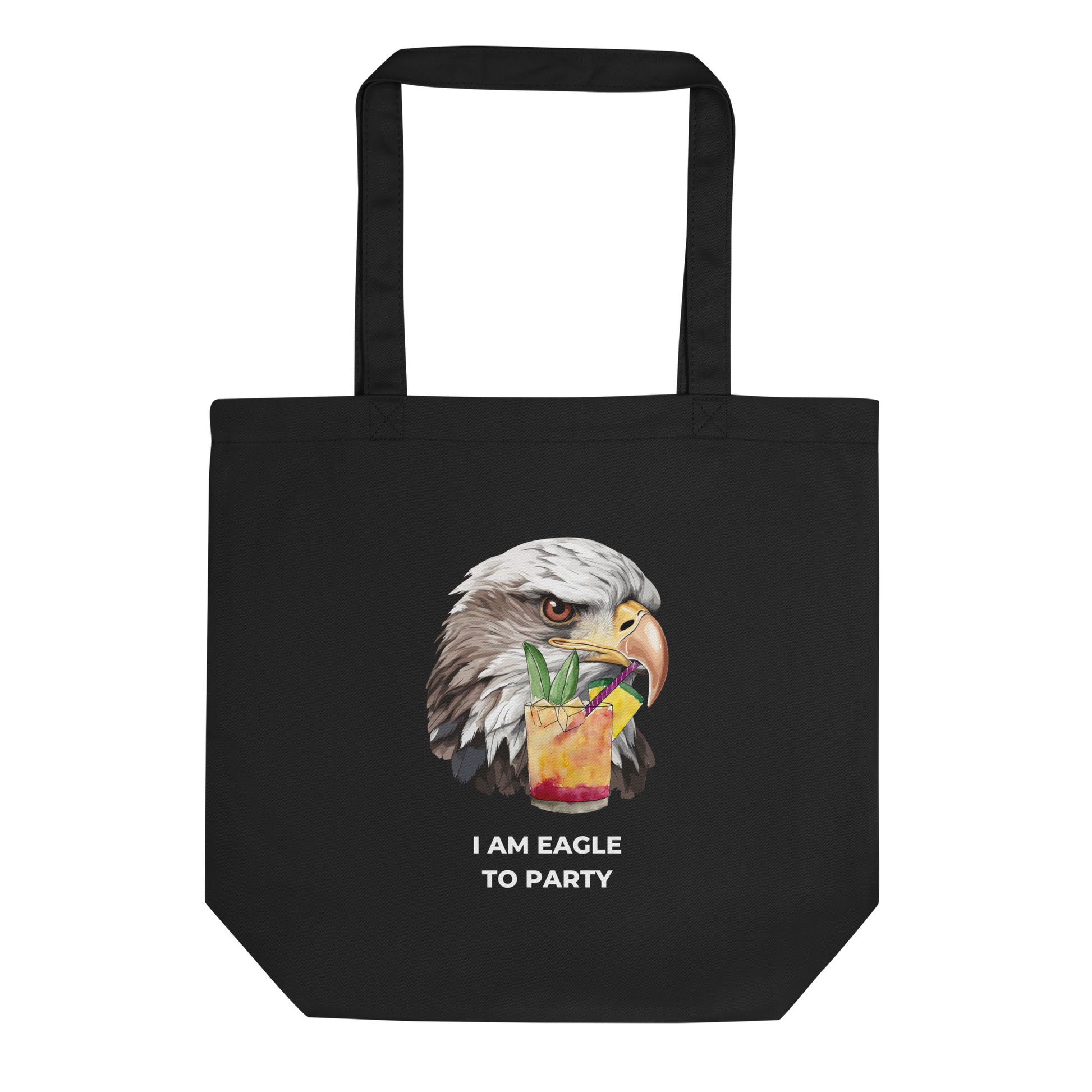 Black Eagle Eco Tote Bag featuring a captivating I Am Eagle To Party graphic - Funny Organic Cotton Totes - Boozy Fox