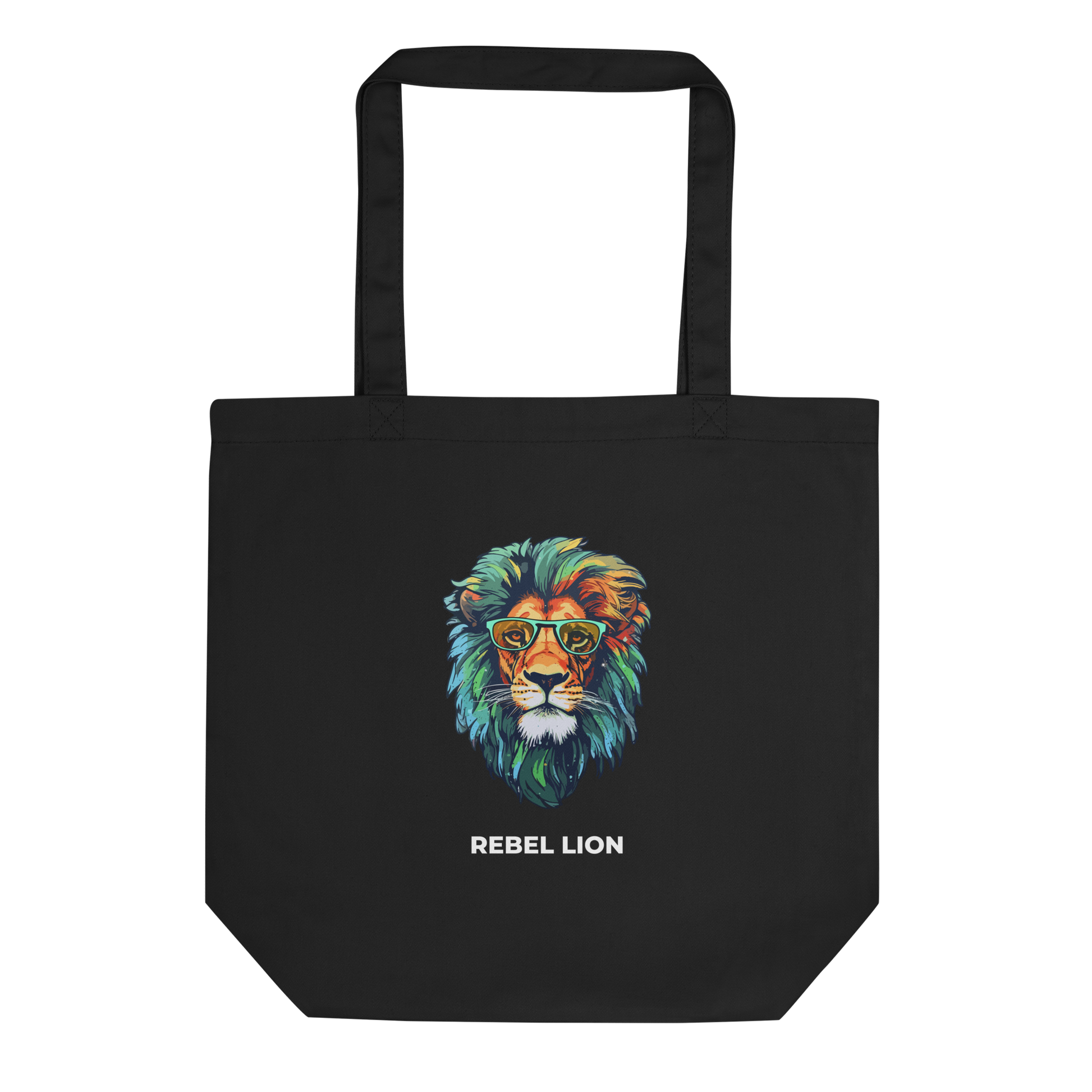 Black Lion Eco Tote Bag featuring a fierce Rebel Lion graphic - Shop Tote Bags Online - Boozy Fox