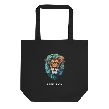 Black Lion Eco Tote Bag featuring a fierce Rebel Lion graphic - Shop Tote Bags Online - Boozy Fox