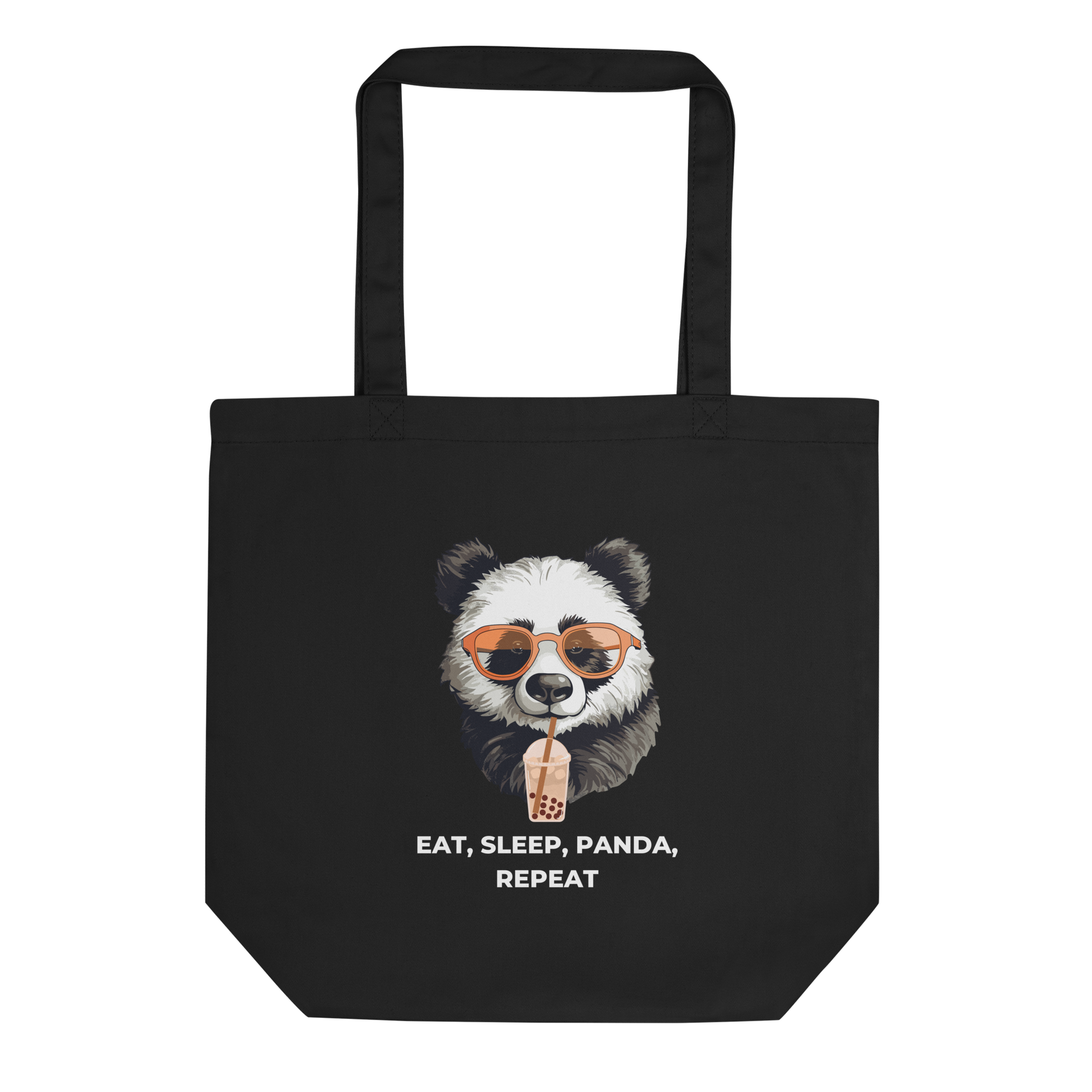 Black Panda Eco Tote Bag featuring a hilarious Eat, Sleep, Panda, Repeat graphic - Funny Organic Cotton Totes - Boozy Fox