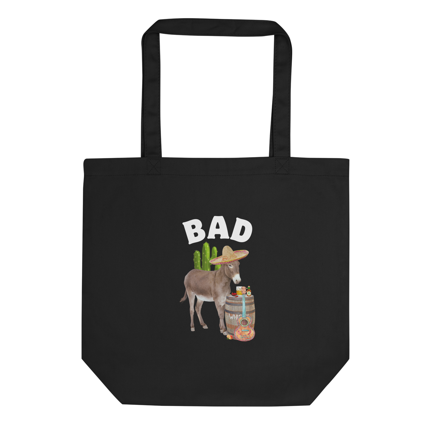 Black Donkey Eco Tote Bag Featuring a Funny Bad Ass Donkey Graphic - Shop Funny Organic Cotton Tote Bags Online - Boozy Fox
