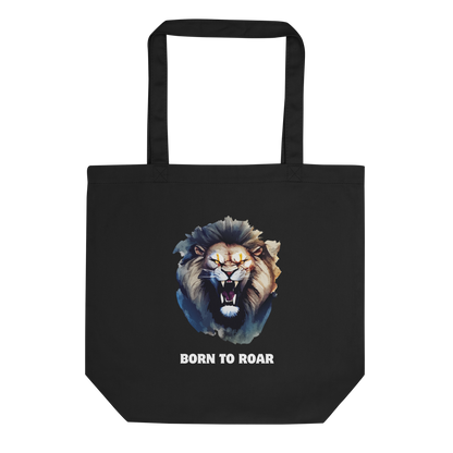 Funny Born to Roar Lion Eco Tote Bag in black by Boozy Fox
