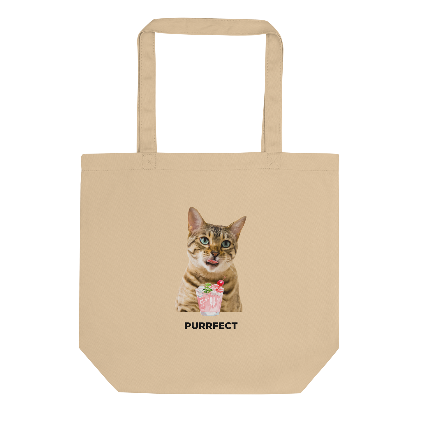 Oyster Colored Cat Eco Tote Bag with an exclusive Purrfect graphic - Boozy Fox