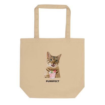 Oyster Colored Cat Eco Tote Bag with an exclusive Purrfect graphic - Boozy Fox