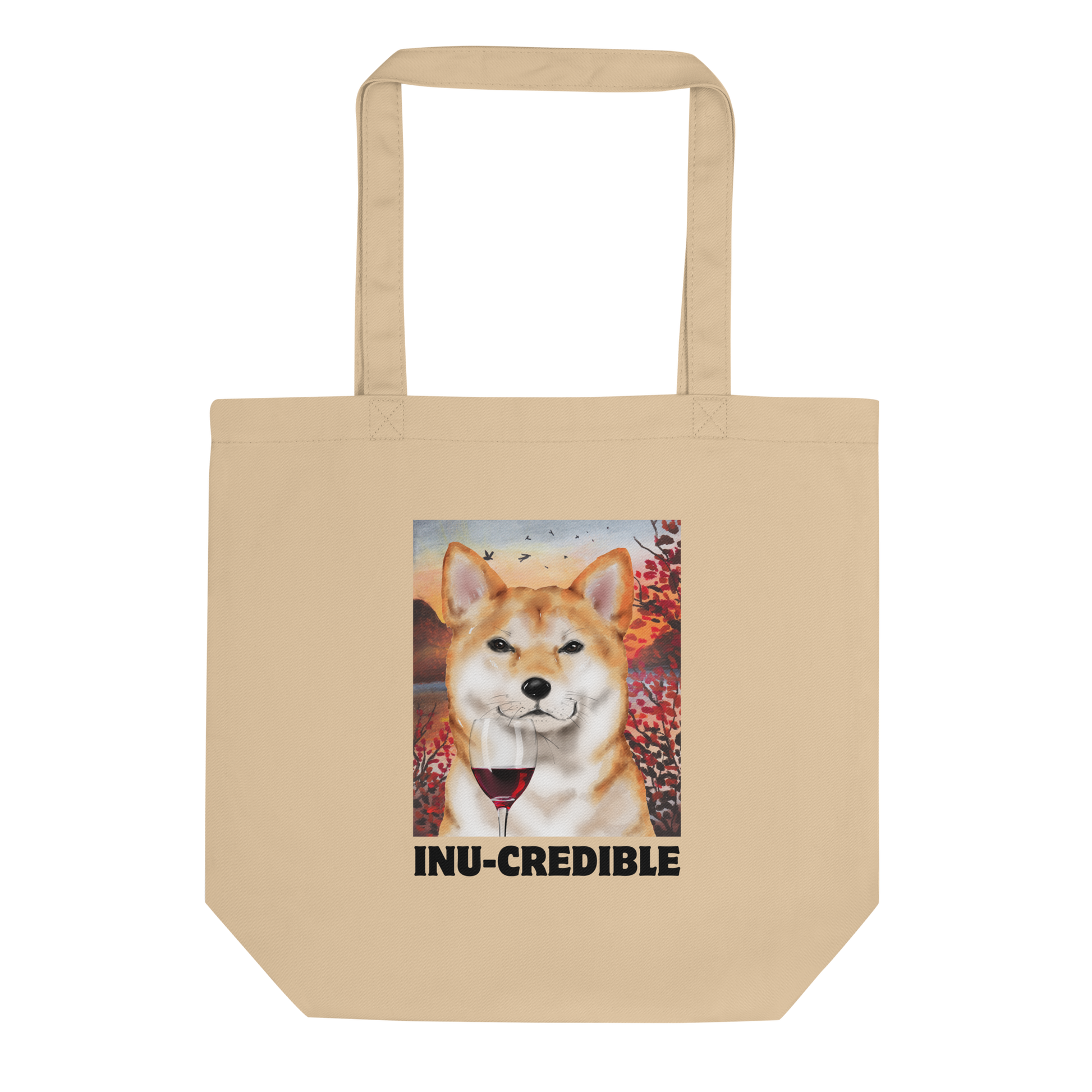 Oyster colored Shiba Inu Eco Tote Bag featuring a Inu-Credible Shiba Inu graphic - Shop Funny Organic Cotton Tote Bags Online - Boozy Fox