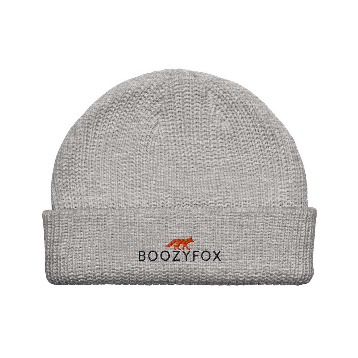 Athletic Heather Fisherman Beanie With An Embroidered Boozy Fox Logo On Fold - Cool Winter Beanies - Boozy Fox