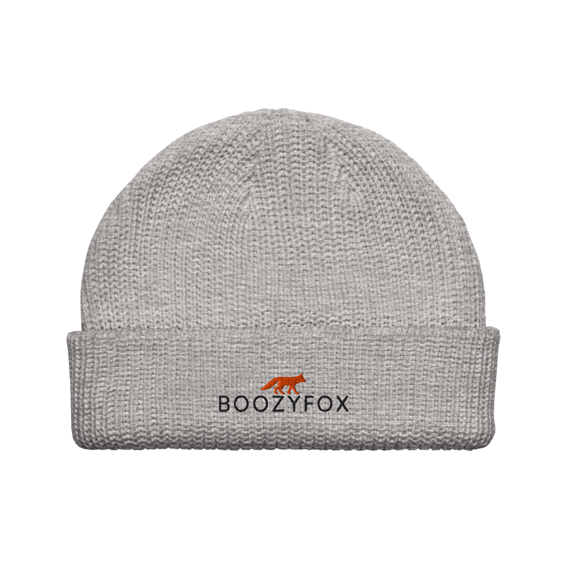 Athletic Heather Fisherman Beanie With An Embroidered Boozy Fox Logo On Fold - Cool Winter Beanies - Boozy Fox