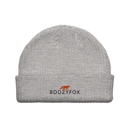 Athletic Heather Fisherman Beanie With An Embroidered Boozy Fox Logo On Fold - Cool Winter Beanies - Boozy Fox