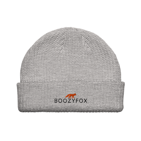 Athletic Heather Fisherman Beanie With An Embroidered Boozy Fox Logo On Fold - Cool Winter Beanies - Boozy Fox