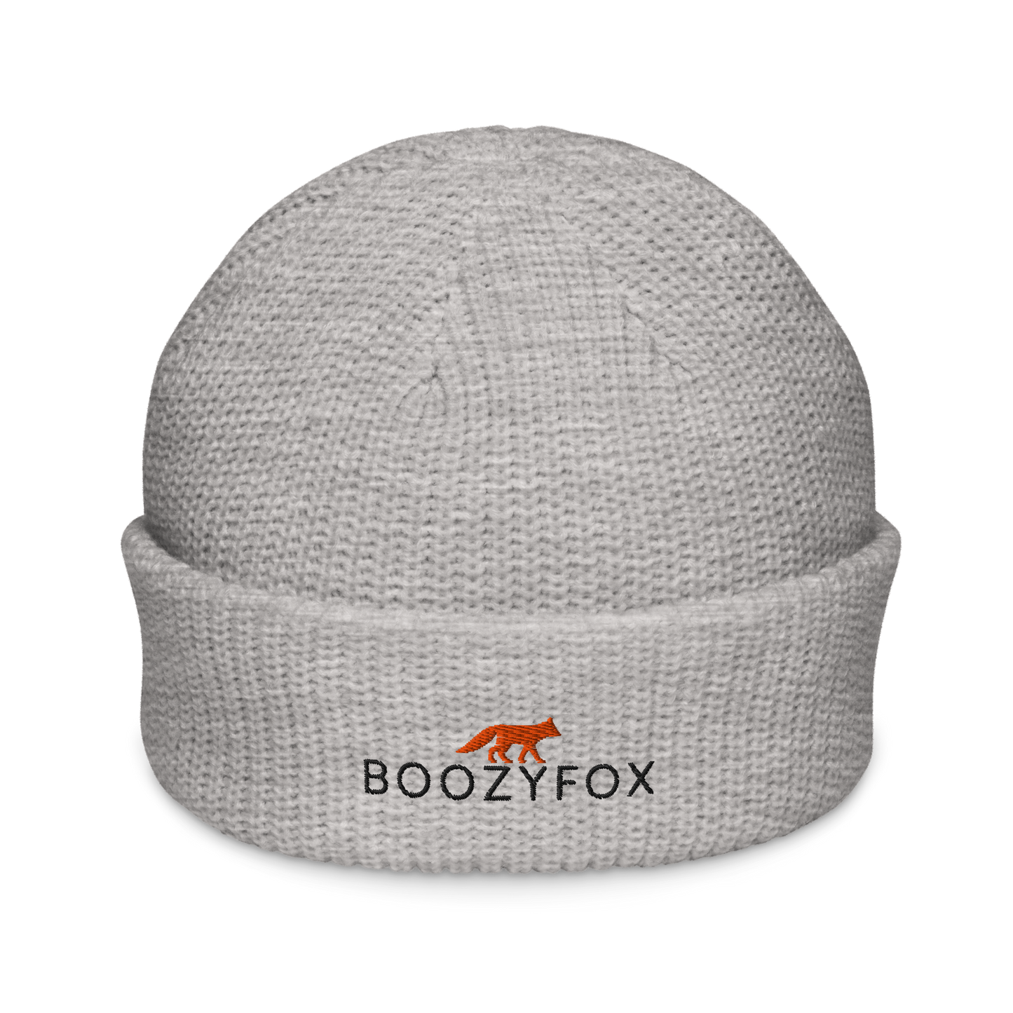 Athletic Heather Fisherman Beanie With An Embroidered Boozy Fox Logo On Fold - Cool Winter Beanies - Boozy Fox