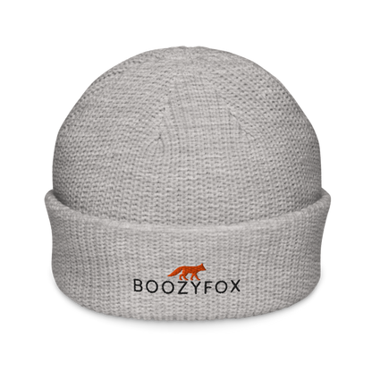 Athletic Heather Fisherman Beanie With An Embroidered Boozy Fox Logo On Fold - Cool Winter Beanies - Boozy Fox