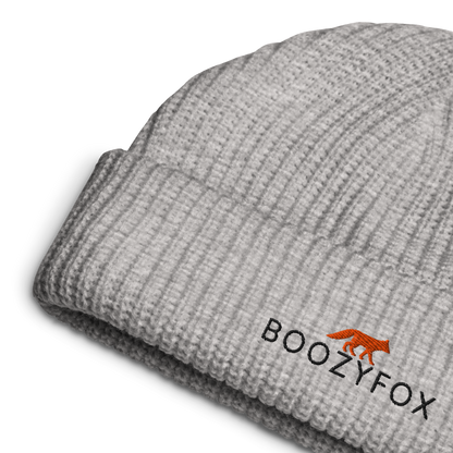 Athletic Heather Fisherman Beanie With An Embroidered Boozy Fox Logo On Fold - Cool Winter Beanies - Boozy Fox