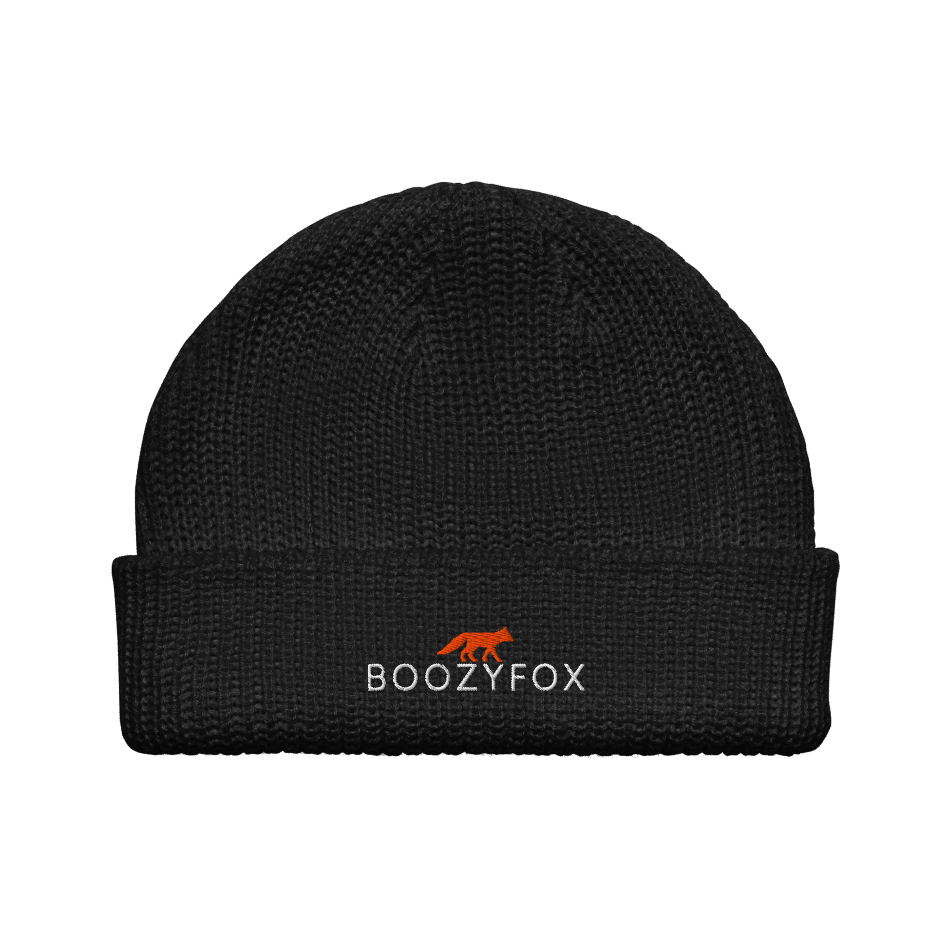 Black Fisherman Beanie With An Embroidered Boozy Fox Logo On Fold - Cool Winter Beanies - Boozy Fox