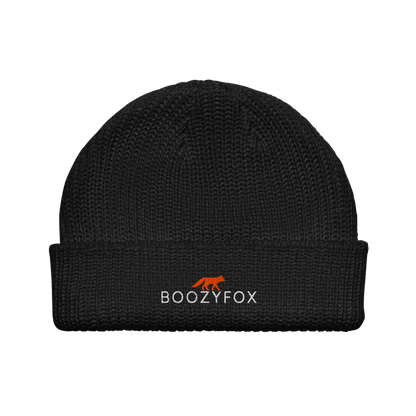 Black Fisherman Beanie With An Embroidered Boozy Fox Logo On Fold - Cool Winter Beanies - Boozy Fox