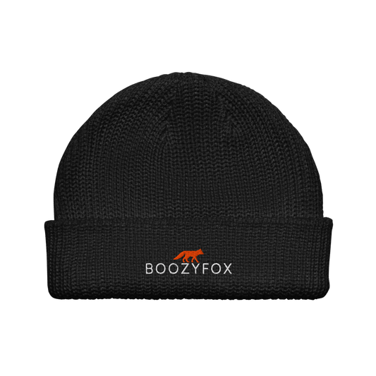 Black Fisherman Beanie With An Embroidered Boozy Fox Logo On Fold - Cool Winter Beanies - Boozy Fox