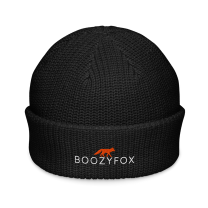 Black Fisherman Beanie With An Embroidered Boozy Fox Logo On Fold - Cool Winter Beanies - Boozy Fox