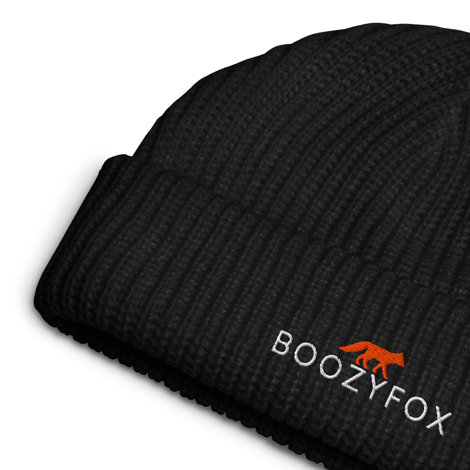 Black Fisherman Beanie With An Embroidered Boozy Fox Logo On Fold - Cool Winter Beanies - Boozy Fox