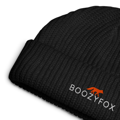 Black Fisherman Beanie With An Embroidered Boozy Fox Logo On Fold - Cool Winter Beanies - Boozy Fox