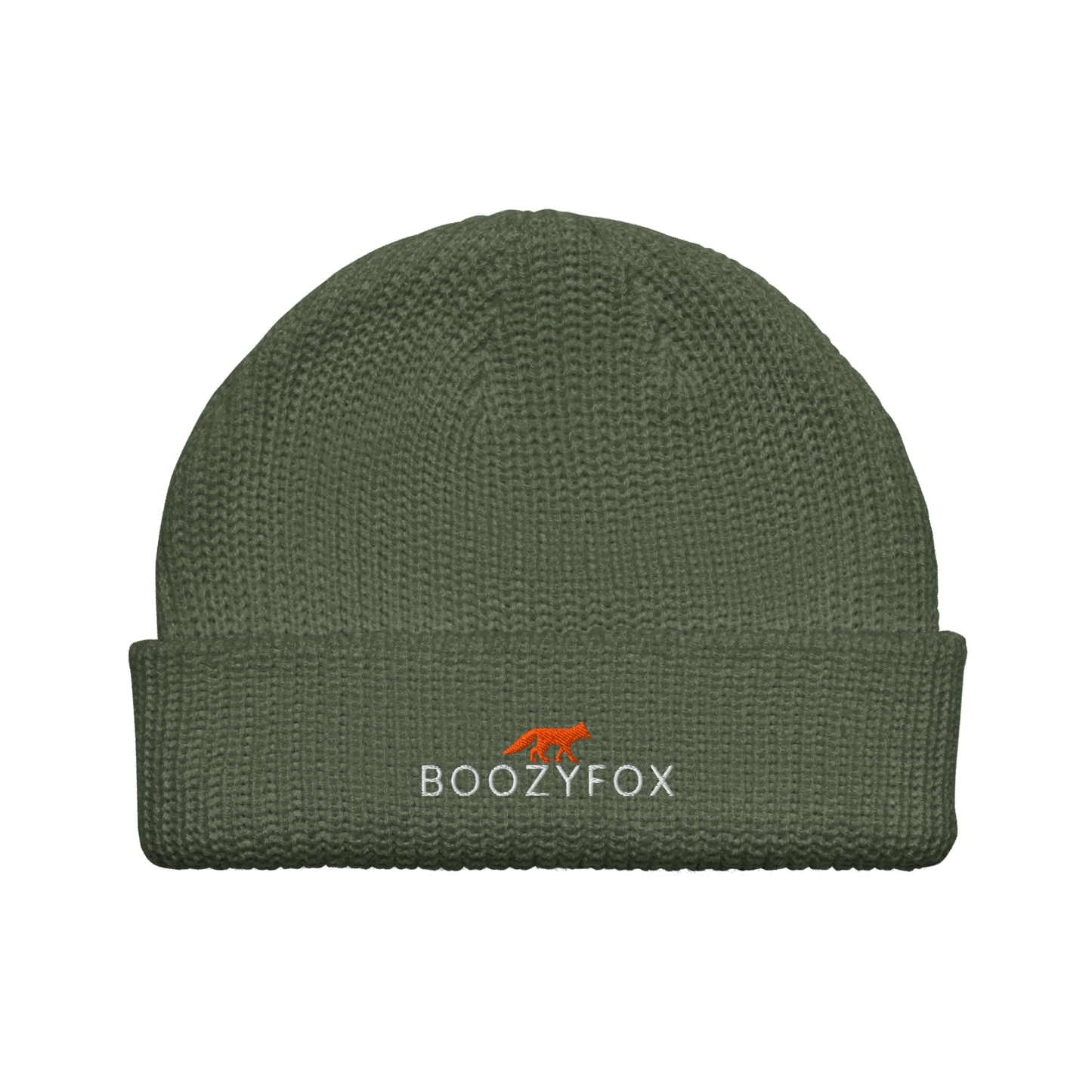 Cypress Green Fisherman Beanie With An Embroidered Boozy Fox Logo On Fold - Cool Winter Beanies - Boozy Fox