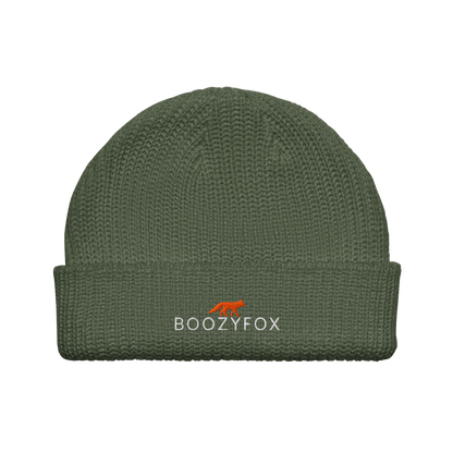 Cypress Green Fisherman Beanie With An Embroidered Boozy Fox Logo On Fold - Cool Winter Beanies - Boozy Fox