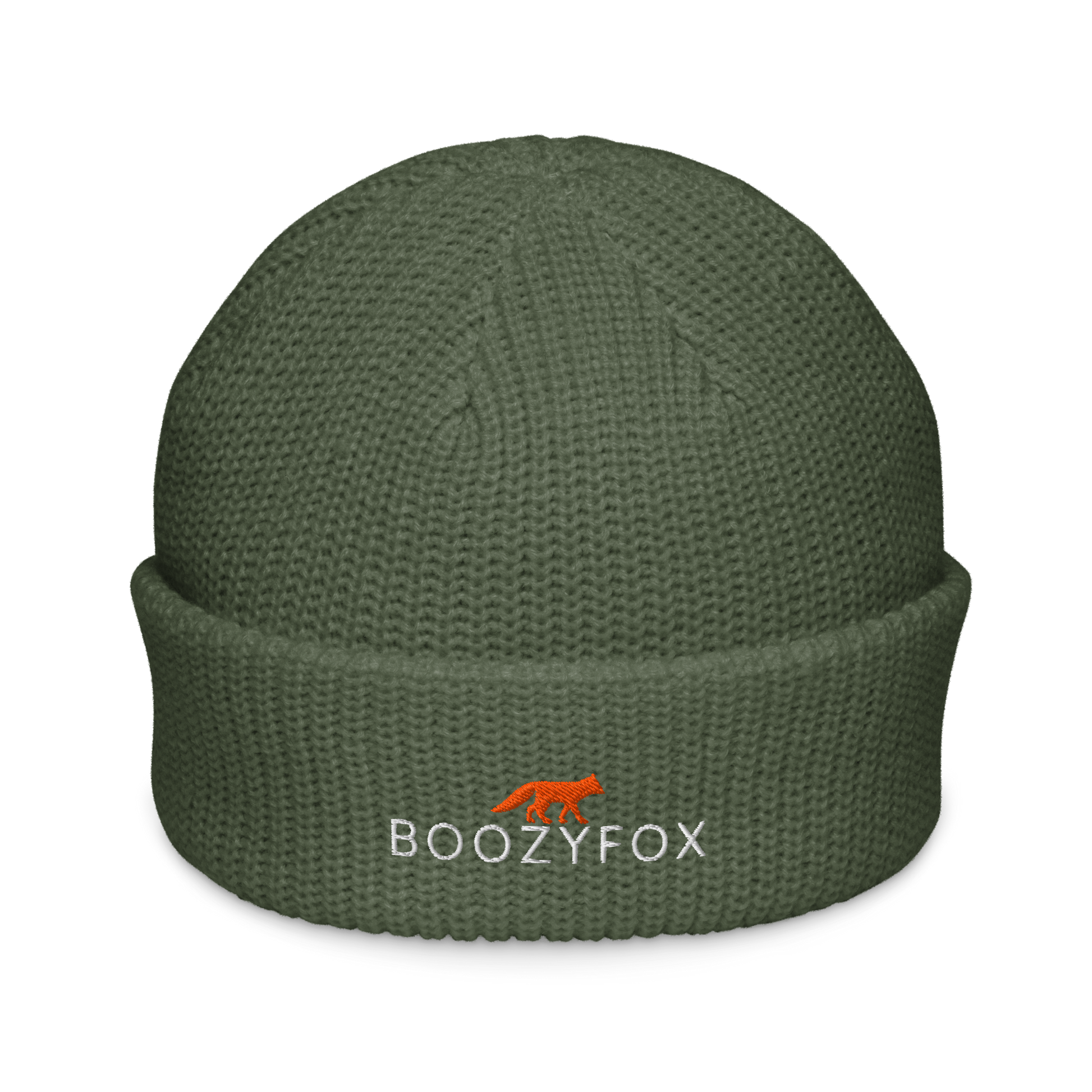 Cypress Green Fisherman Beanie With An Embroidered Boozy Fox Logo On Fold - Cool Winter Beanies - Boozy Fox