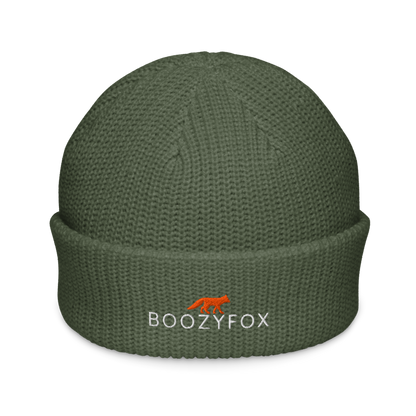 Cypress Green Fisherman Beanie With An Embroidered Boozy Fox Logo On Fold - Cool Winter Beanies - Boozy Fox