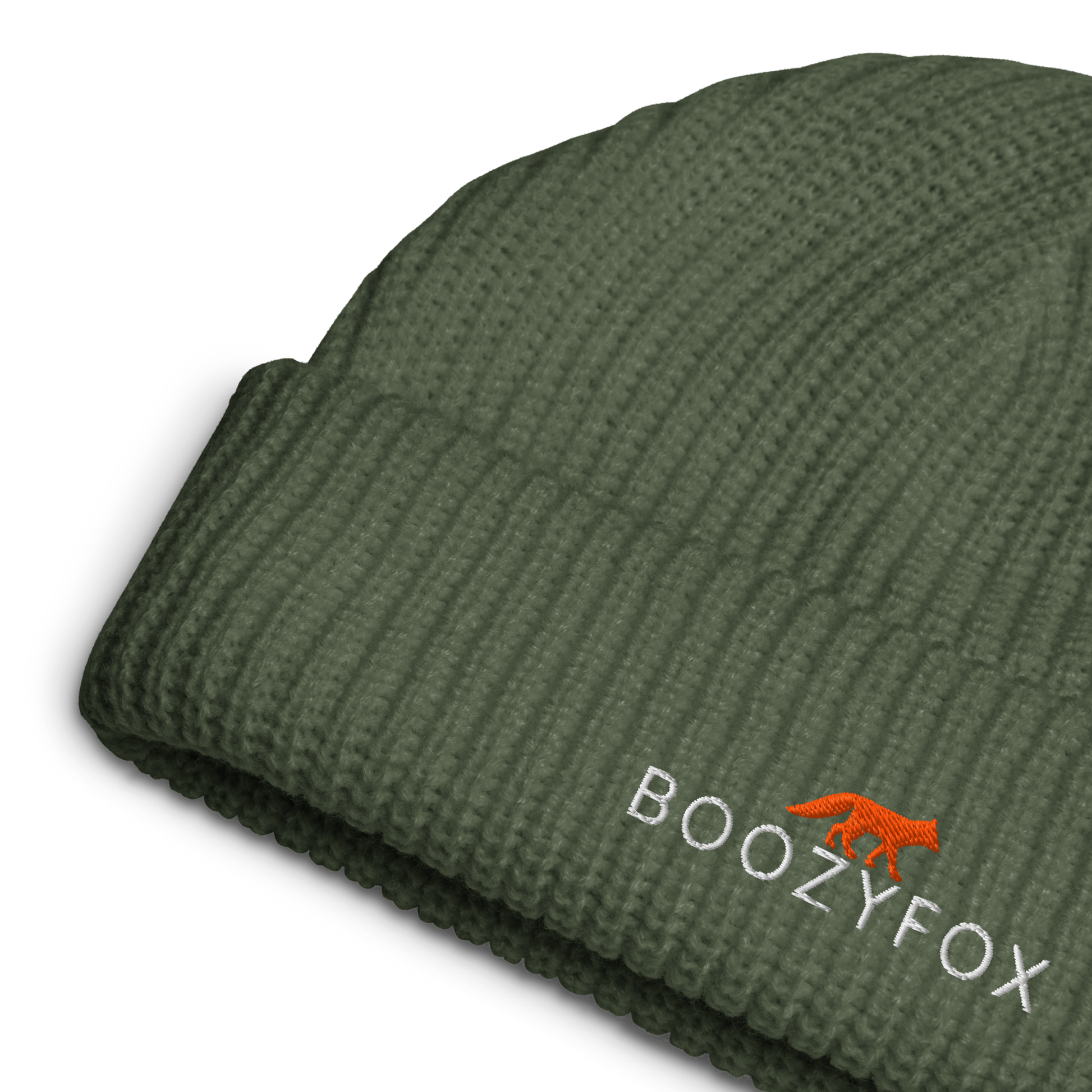 Cypress Green Fisherman Beanie With An Embroidered Boozy Fox Logo On Fold - Cool Winter Beanies - Boozy Fox