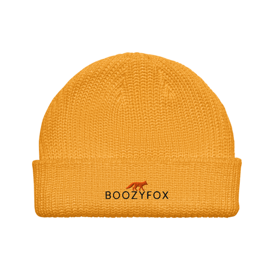 Gold Fisherman Beanie With An Embroidered Boozy Fox Logo On Fold - Cool Winter Beanies - Boozy Fox