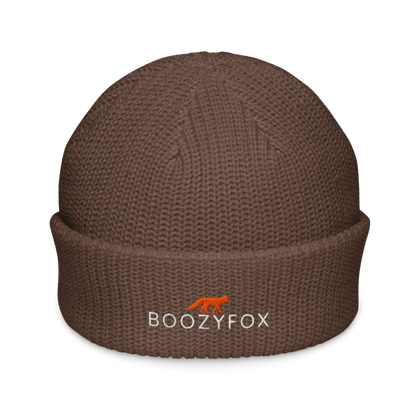 Walnut Brown Fisherman Beanie With An Embroidered Boozy Fox Logo On Fold - Cool Winter Beanies - Boozy Fox