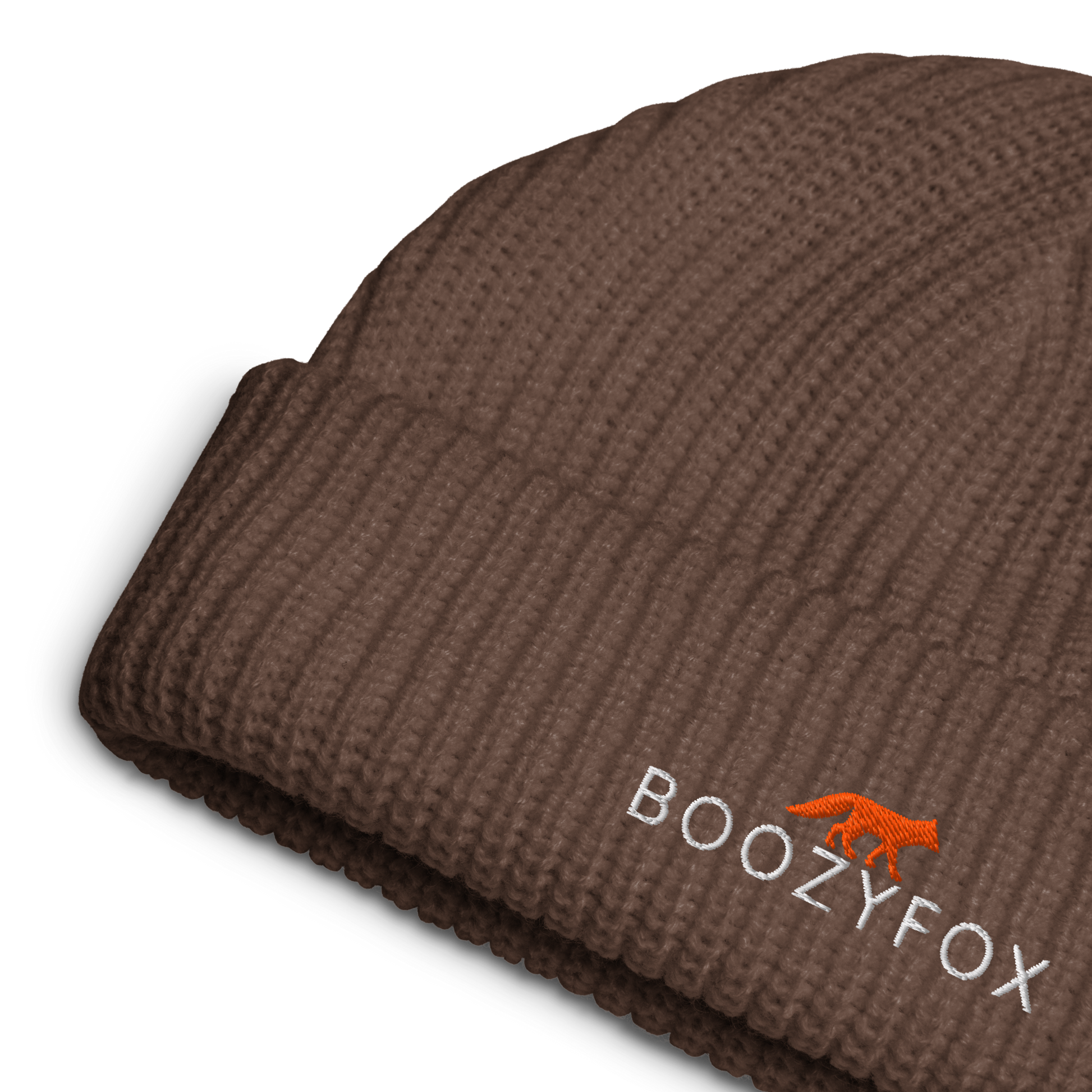 Walnut Brown Fisherman Beanie With An Embroidered Boozy Fox Logo On Fold - Cool Winter Beanies - Boozy Fox