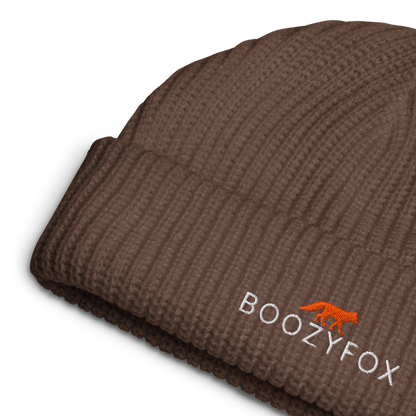 Walnut Brown Fisherman Beanie With An Embroidered Boozy Fox Logo On Fold - Cool Winter Beanies - Boozy Fox