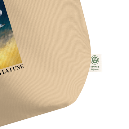 Product Details of a Oyster Colored Whale Eco Tote Bag featuring a majestic Whale Under The Moon graphic - Shop Large Organic Cotton Tote Bags Online - Boozy Fox