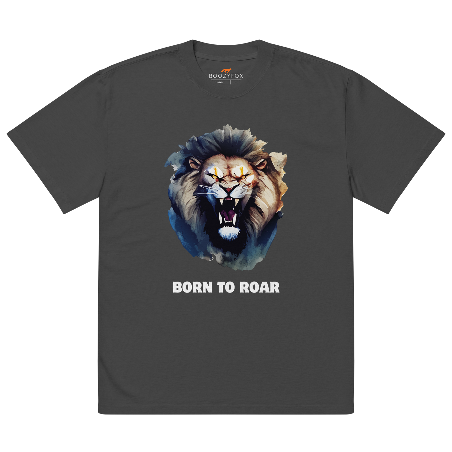 Funny Born to Roar Lion oversized graphic t-shirt in faded black by Boozy Fox