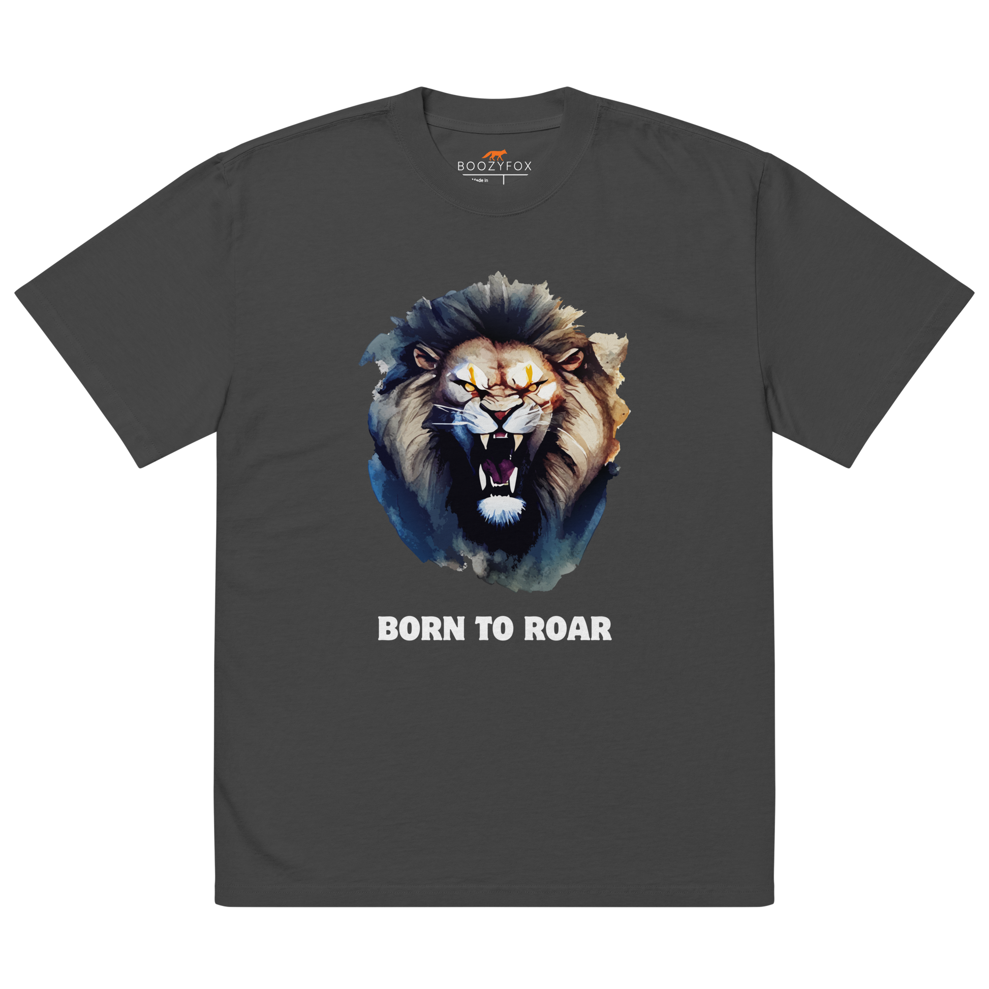 Funny Born to Roar Lion oversized graphic t-shirt in faded black by Boozy Fox