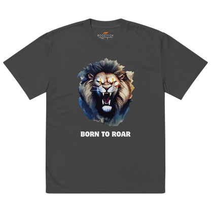 Funny Born to Roar Lion oversized graphic t-shirt in faded black by Boozy Fox