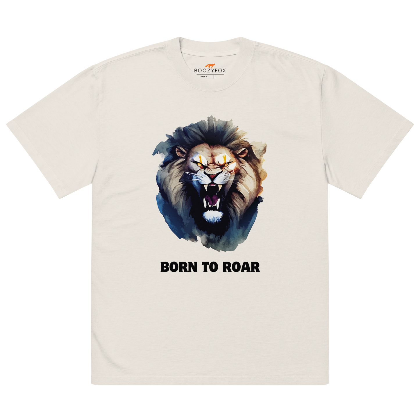 Funny Born to Roar Lion oversized graphic t-shirt in faded bone white by Boozy Fox