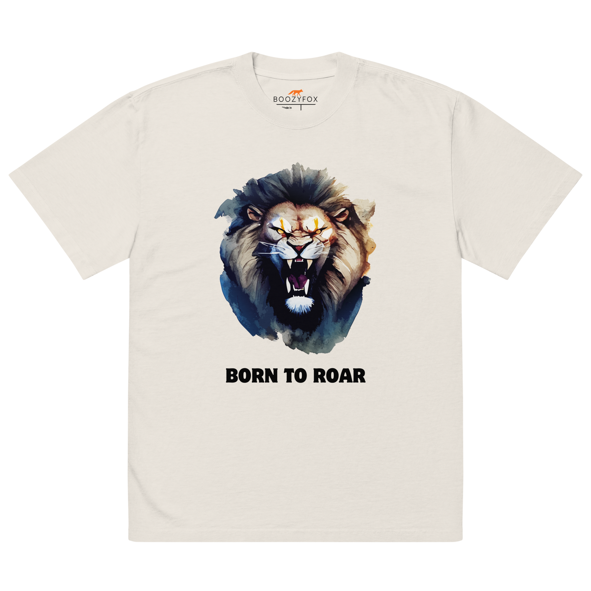 Funny Born to Roar Lion oversized graphic t-shirt in faded bone white by Boozy Fox