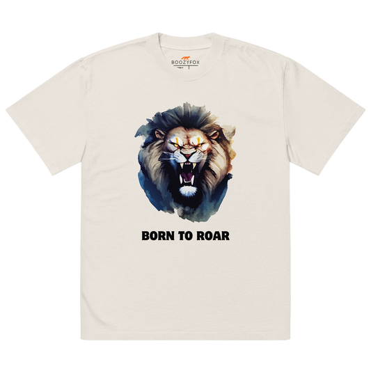 Funny Born to Roar Lion oversized graphic t-shirt in faded bone white by Boozy Fox