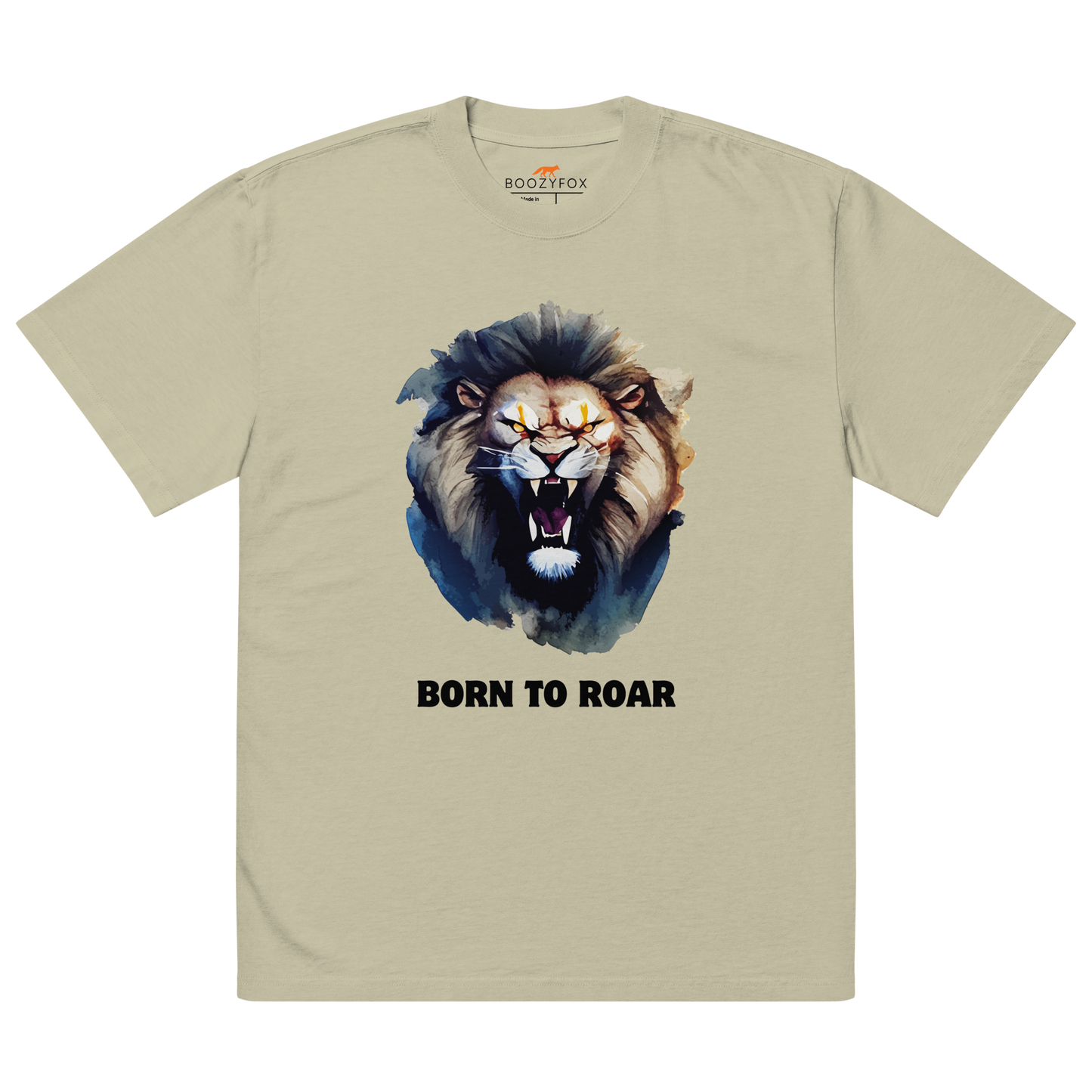 Funny Born to Roar Lion oversized graphic t-shirt in faded eucalyptus by Boozy Fox