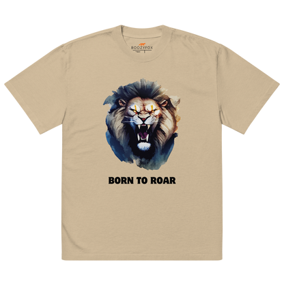 Funny Born to Roar Lion oversized graphic t-shirt in faded khaki white by Boozy Fox