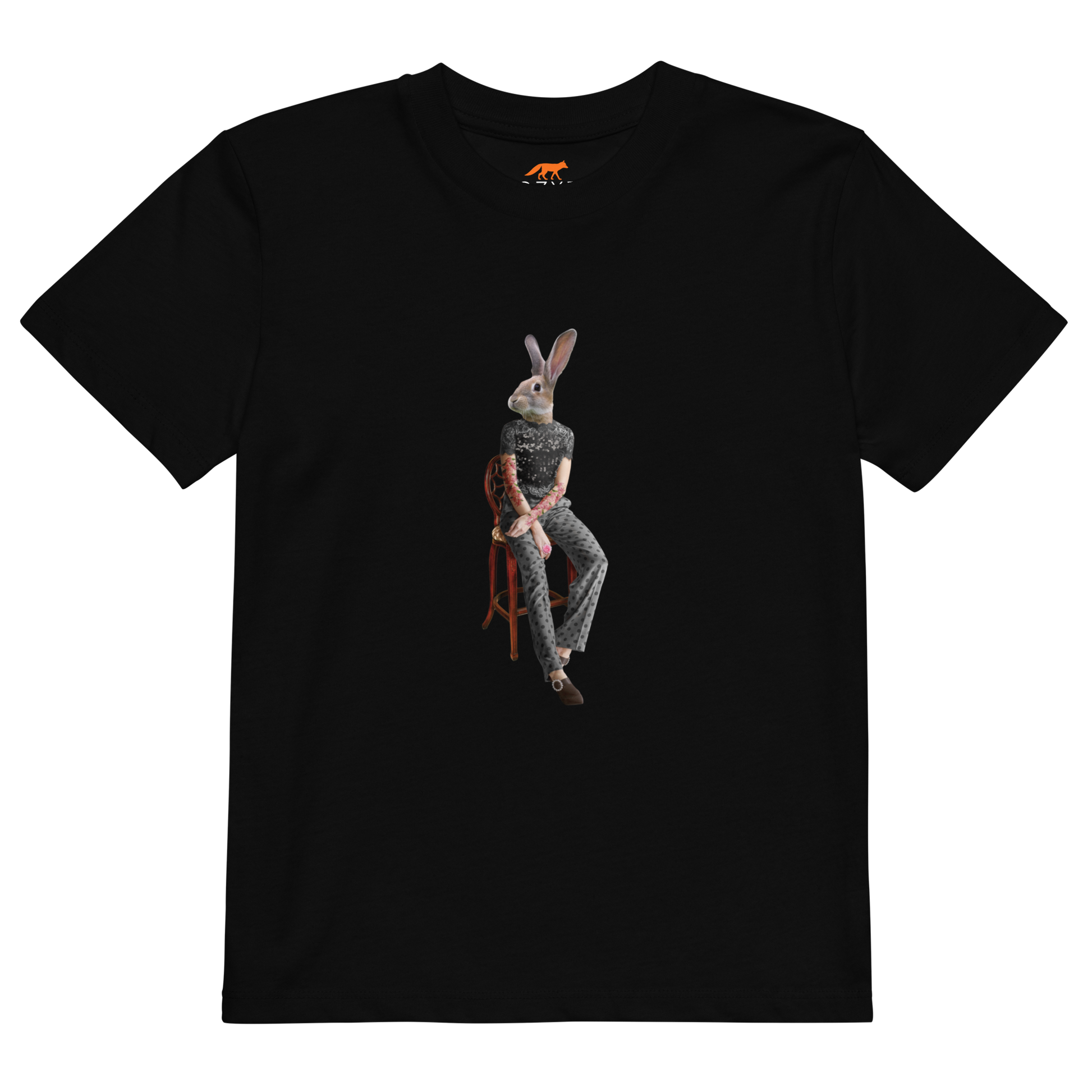 Black Anthropomorphic Rabbit Organic Cotton Kids T-Shirt featuring an Anthropomorphic Rabbit graphic on the chest - Kids' Graphic Tees - Funny Animal T-Shirts - Boozy Fox