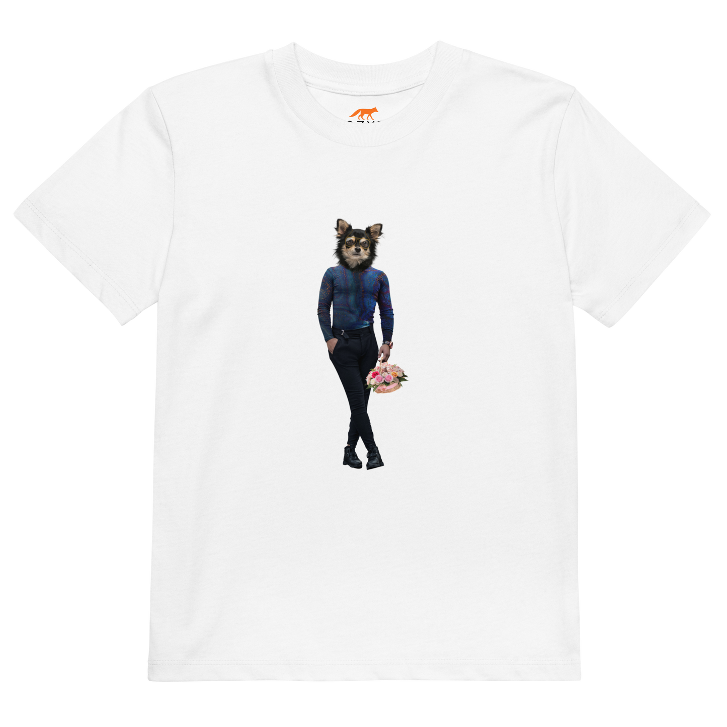 White Anthropomorphic Dog Organic Cotton Kids T-Shirt featuring a cool Anthropomorphic Dog graphic on the chest - Kids' Graphic Tees - Funny Animal T-Shirts - Boozy Fox