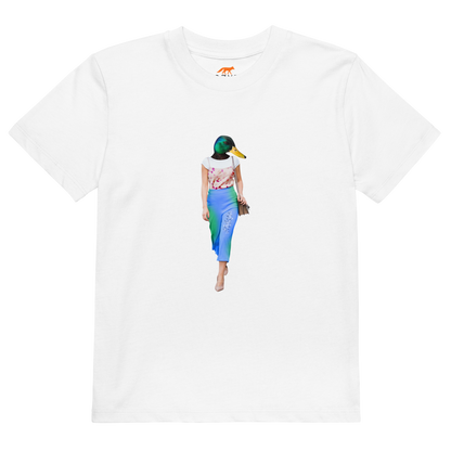 White Anthropomorphic Duck Organic Cotton Kids T-Shirt featuring an Anthropomorphic Duck graphic on the chest - Kids' Graphic Tees - Funny Animal T-Shirts - Boozy Fox