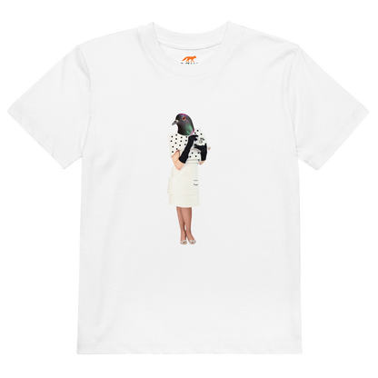 White Anthropomorphic Pigeon Organic Cotton Kids T-Shirt featuring an Anthropomorphic Pigeon graphic on the chest - Kids' Graphic Tees - Funny Animal T-Shirts - Boozy Fox