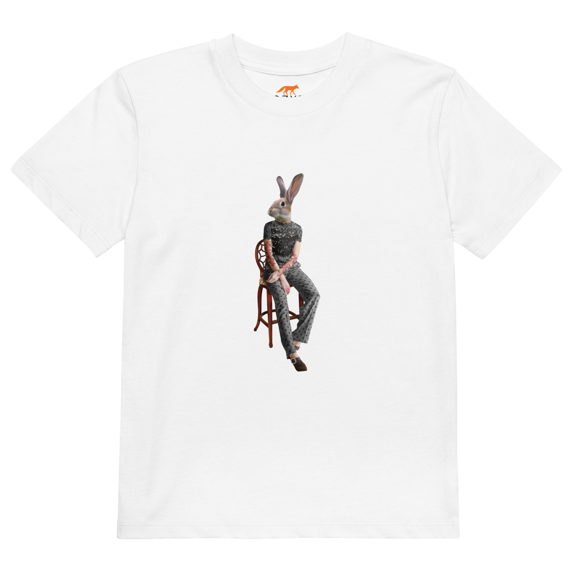 White Anthropomorphic Rabbit Organic Cotton Kids T-Shirt featuring an Anthropomorphic Rabbit graphic on the chest - Kids' Graphic Tees - Funny Animal T-Shirts - Boozy Fox